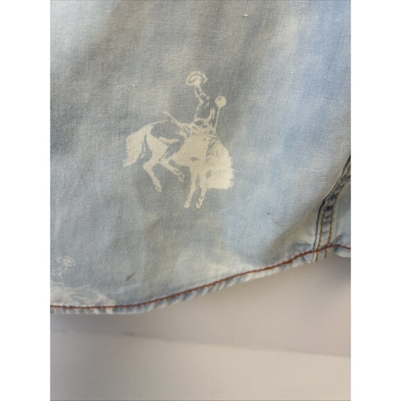 Ryan Michael Womens Light Denim Bucking Horse Print Snap Front Shirt XXL. Rare - Picture 8 of 11